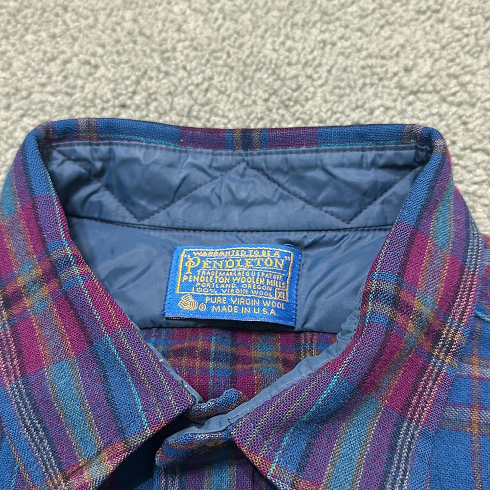 Vintage Pendleton Elbow Patch Wool Long Sleeve Button Up Shirt Plaid XL - Picture 6 of 9